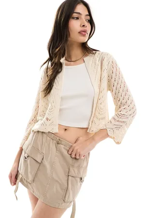 JDY 3/4 sleeve crop broderie cardigan in -Pink