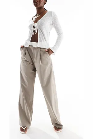 Stradivarius Folded waistband tailored pants in -Neutral