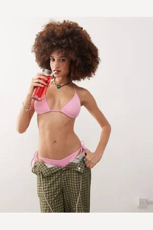 Monki Mix and Match triangle tie up bikini top in