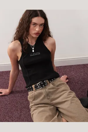 COLLUSION Ribbed panel overlay sporty crop singlet