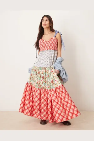 Free People Bluebell multi print ribbon-tie maxi dress in multi-Red