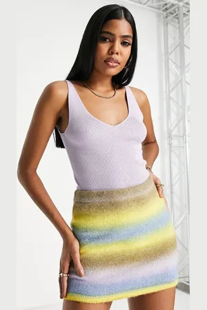 JDY V neck knitted singlet top in -Purple