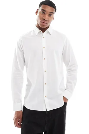 JJ Long sleeve linen blend shirt in white