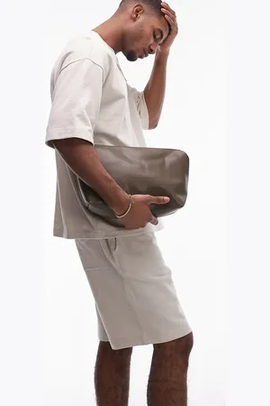 Topman Oversized fit linen blend short sleeve sweatshirt in -Neutral