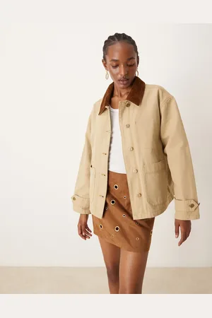 GANT Workwear jacket with cord collar in beige-Neutral