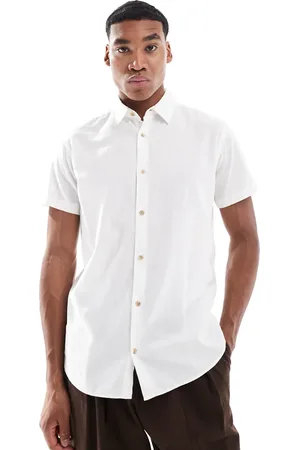 JJ Short sleeve linen blend shirt in white