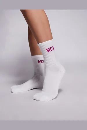 ASOS Weekend Collective socks with WCA graphic design in pink