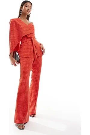 Lavish Alice Crystal embellished fit and flare pants in white