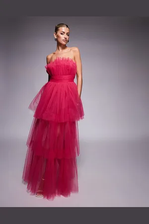 Lace & Beads Bandeau tulle maxi dress in