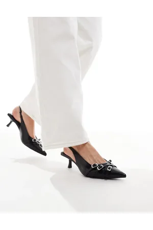 Stradivarius Buckle detail slingback kitten heels in