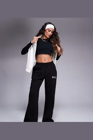 Kaiia Petite embroidered logo wide leg trackies in