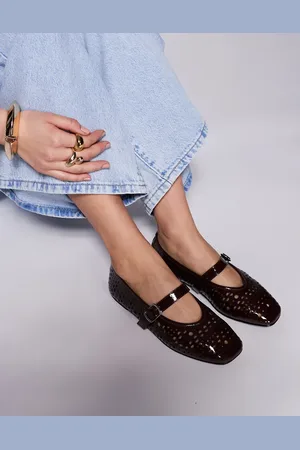 Public Desire Clementina laser cut mary jane ballet flats in -Black