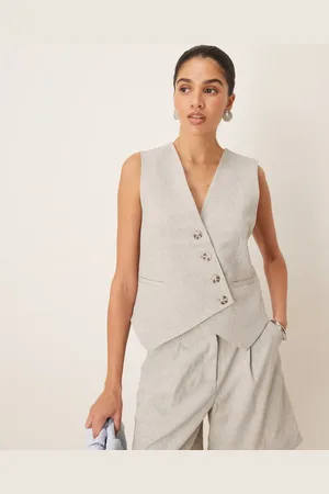 Y.A.S Tailored asymmetric placket detail waistcoat in light grey melange (part of a set)