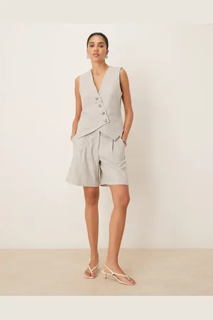 Y.A.S Tailored pleat front longline shorts in light grey melange (part of a set)