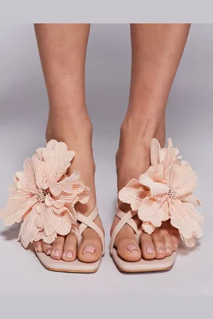 Public Desire Varley flower mid heeled sandals in -Orange