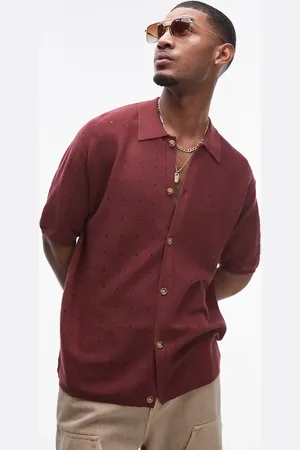 Topman Pointelle knit polo shirt in -Red