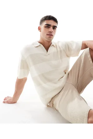 Pull&Bear Knitted stripe polo in -Green
