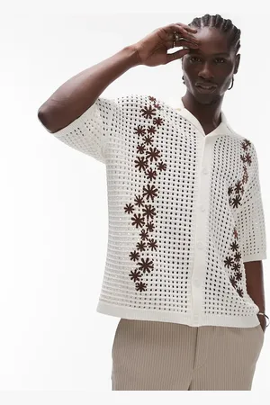 Topman Revere embroidered floral crochet shirt in -White