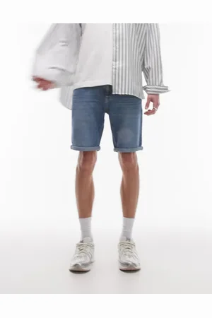Tommy Hilfiger Scanton slim turn up denim shorts in medium wash-Blue