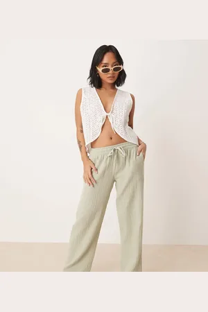 JDY Wide leg cheesecloth pants in sage green