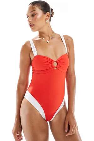 New Look Colour block ring detail swimsuit in red