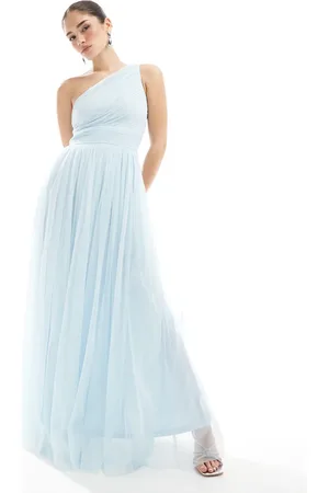 Lace & Beads Bridesmaid one shoulder maxi dress in