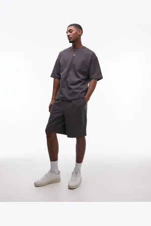 Topman Oversized fit linen blend short sleeve sweatshirt in -Grey