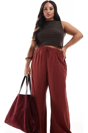 New Look New Look Curve wide leg crinkle pants in -Brown