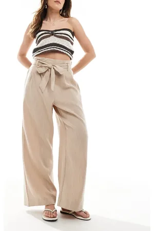 ONLY Tie waist wide leg pants in -Neutral