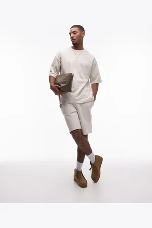 Topman Oversized fit linen blend shorts in -Neutral