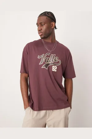 ASOS Oversized t-shirt with varsity graphics in burgundy-Red