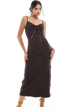 Miss Selfridge Maxi cami dress in chocolate-Brown
