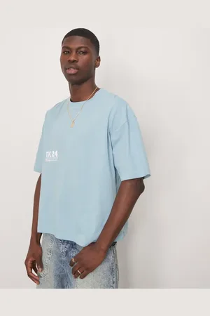 ASOS Boxy oversized t-shirt with text print in blue