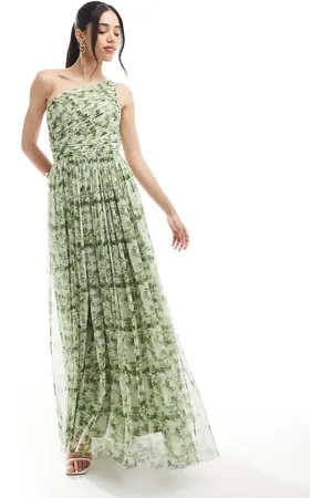 Lace & Beads Bridesmaid one shoulder maxi dress in -Green