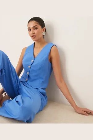Y.A.S Linen touch waistcoat in blue (part of a set)