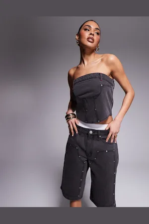 Liquor N Poker Denim bandeau utility corset in dirty wash