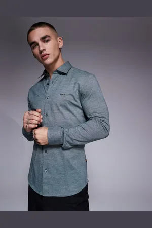 HUGO BOSS Mysoft tonal logo pique marl shirt slim fit in