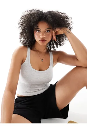 Bershka Scoop neck ribbed tank top in -White