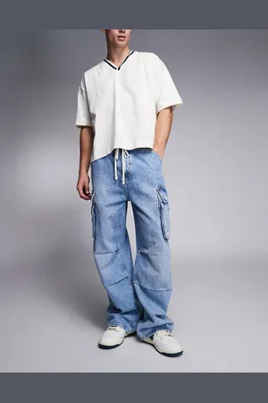 Hugo Blue Enora loose fit carpenter jeans with drawstring waist in light blue