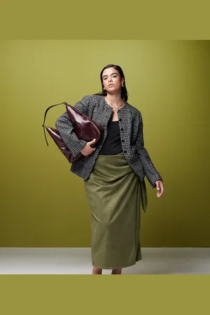 ASOS ASOS DESIGN Curve tie detail wrap faux suede maxi skirt in -Green