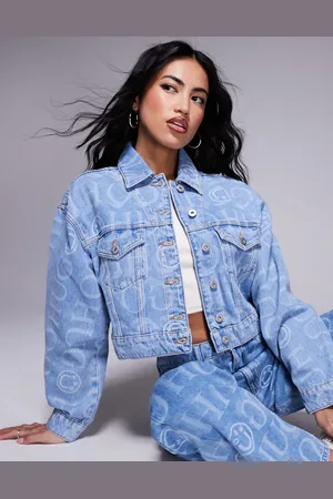 Hugo Blue Galatea all over print logo denim jacket in blue (part of a set)