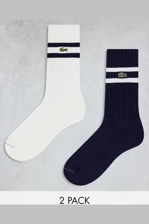 Lacoste 2 pack tipped ankle socks in white/ -Blue