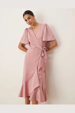 Y.A.S Satin wrap midi dress in lilas pink