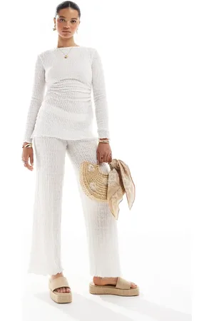 Pull&Bear Textured wide leg pants in (part of a set)-White