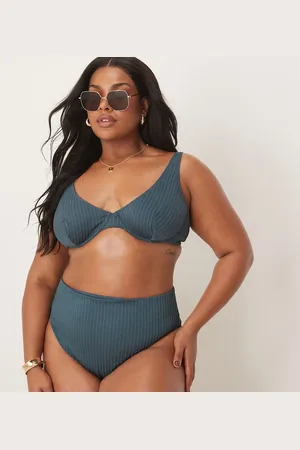 ASOS ASOS DESIGN Curve Riddy rib high leg high waist bikini bottoms in -Grey