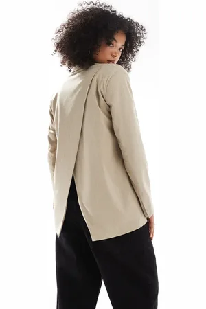 Pull&Bear Oversized blazer with crossover back detail in pinstripe-Neutral