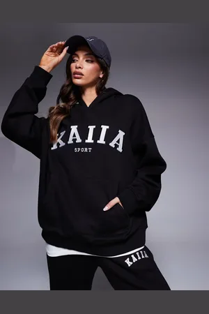 Kaiia Sport embroidered logo oversized hoodie in and cream (part of a set)