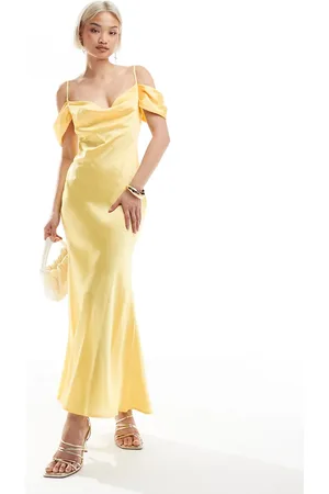 New Look Bardot satin midaxi dress in yellow