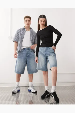 Weekday Astro Unisex baggy denim shorts in blue