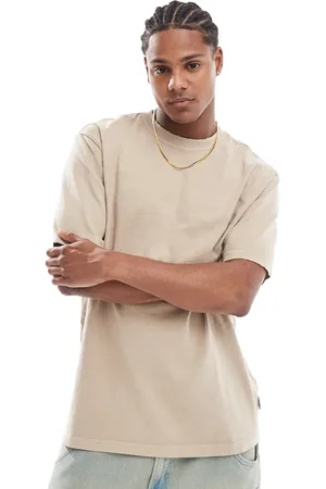 Only & Sons Distressed t-shirt in beige-White